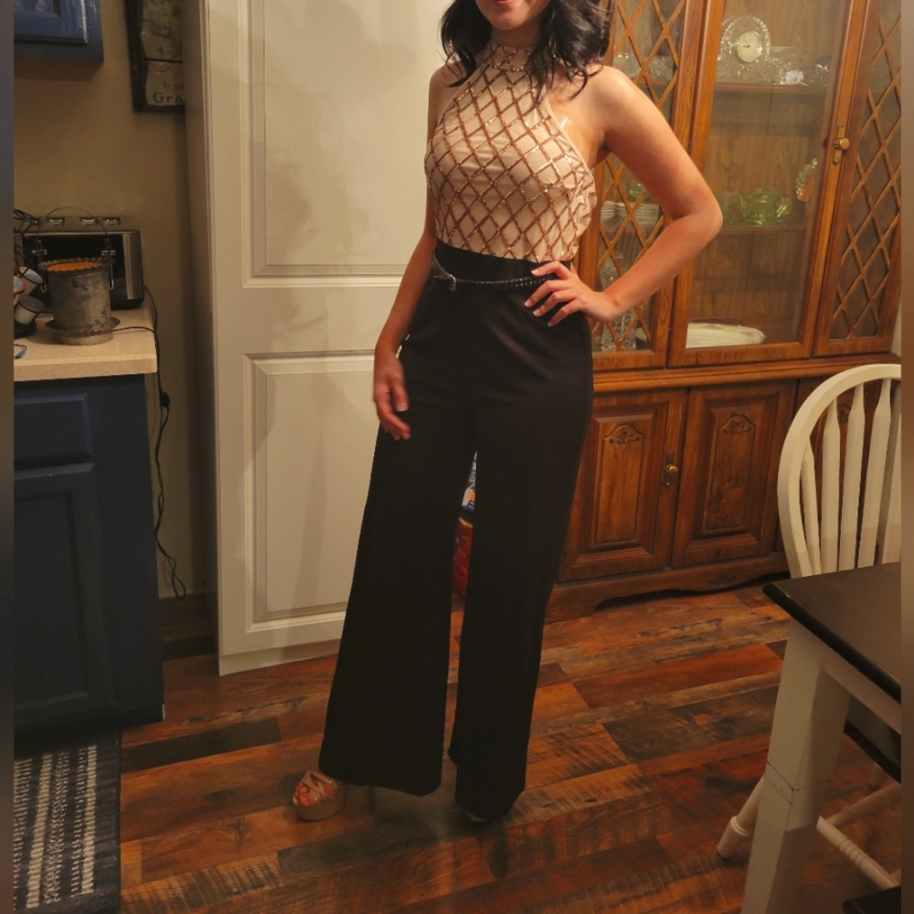 Rose gold sequined top jumpsuit